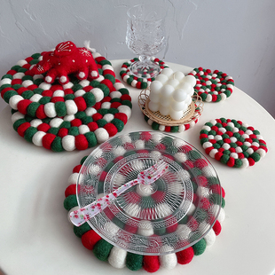出口日韩创意手工羊毛毡圣诞节装饰餐桌垫隔热垫锅垫茶杯垫礼物