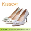 kisscat接吻猫2023细高跟，尖头羊皮花朵，女单鞋ka43116-10