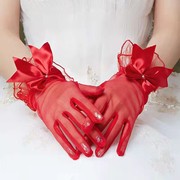 红手套新娘复古婚纱蕾丝白色蝴蝶结网纱婚庆婚礼短款缎面薄夏季女