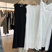 olive2024夏季简约气质设计感显瘦无袖，百褶莱赛尔连衣裙长裙