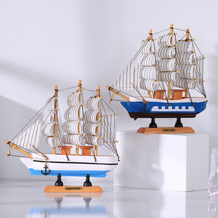 创意地中海木质帆船模型，一帆风顺家居房间，装饰品摆件酒柜酒吧摆设