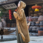 佛系禅意女装冬季外套复古中国风年轻款，盘扣上衣棉麻连帽茶服禅服