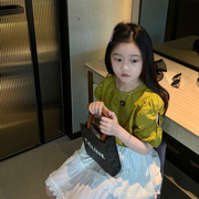 女童短袖衬衫夏季女童装中大童韩版上衣洋气的镂空设计袖子