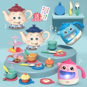 儿童过家家迷你厨房音乐卡通茶壶玩具蓝色粉色男女孩仿真厨具套装