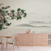 新中式意境松树水墨山水墙纸壁画客厅书房电视背景墙壁纸影视墙布