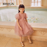 rbigx瑞比克童装，秋季泡泡短袖仙女公主，裙中大童网纱连衣裙蓬蓬裙