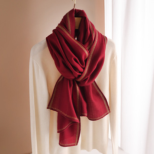 红色羊毛围巾女羊绒送妈妈秋冬季过年新年披肩2023本命年礼物
