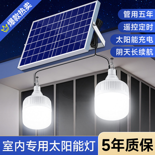 2024太阳能户外庭院路灯家用充电室内照明一拖二分体式吊灯泡