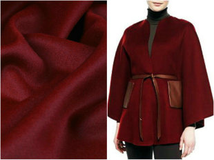 枣红色双面羊绒服装布料高端定制加厚羊绒，羊毛秋冬大衣进口面料