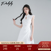 白色新中式旗袍裙小飞袖连衣裙