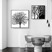 抽象黑白发财树装饰画现代简约楼梯间挂画走廊过道卧室床头客厅画