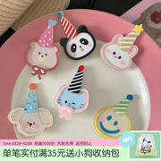 birthday party！可爱生日帽发夹猫咪小狗刘海夹发卡边夹碎发夹子