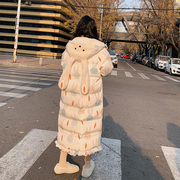 2023冬季韩版学院风长款外套保暖防寒兔子长耳朵帽子羽绒棉服