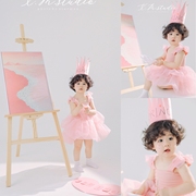 儿童摄影服装粉色公主裙女孩，生日写真照影楼女童艺术照拍照连衣裙