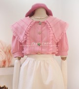粉色娃娃衫2023夏季女装韩国仙气温柔钉珠软糯泡泡袖上衣衬衫