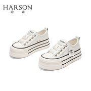 哈森增高小白鞋2024女鞋春夏白色板鞋松糕帆布鞋女HEC240123