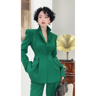 路易小姐坦斯曼帝国绿色西服套装女西装西裤两件套
