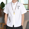 中国风棉麻男衬衫唐装，立领中山亚麻，t恤短袖半袖上衣盘扣刺绣衬衣