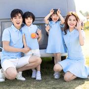 亲子装夏装POLO衫纯棉洋气母女装连衣裙一家三口四口炸街T恤套装