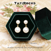 丹麦设计师Tatirocks双珍珠耳环女灰色纯银轻奢耳钉