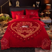 婚庆纯棉四件套结婚床单被套喜被卡通全棉大红色新婚喜庆床上用品