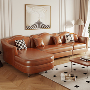 美式复古油蜡皮，现代真皮沙发小户型法式中古风客厅轻奢贵妃转角