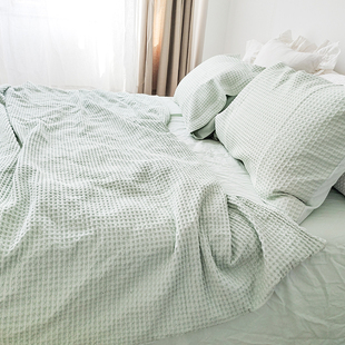 日式水洗棉  AB版被套枕套 纯色床单 纯棉蜂巢布 糖果色床品套件