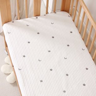 婴儿床笠纯棉a类秋冬夹棉绗缝刺绣床单，儿童拼接床床垫套罩可定制