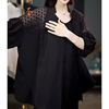 韩版立领设计感肩部镂空黑色，衬衫女2024春季甜美休闲宽松上衣
