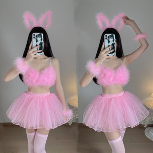 女团演出服酒吧dj歌手gogo舞台装派对性感粉色羽毛文胸蓬蓬裙