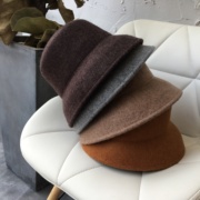 赫本毛呢帽(毛呢帽)子女，秋冬韩版复古钟形盆帽黑色，渔夫帽优雅法式羊毛礼帽