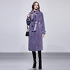 2023冬季时尚气质经典双排扣拼接设计紫色中长款羊毛皮草外套