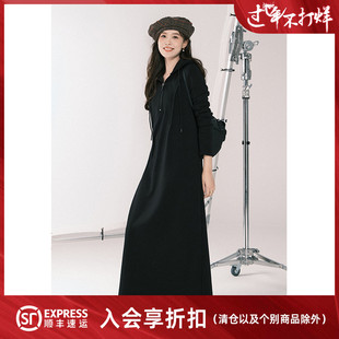 美洋meiyang拉尔夫连衣裙复合加绒休闲显瘦连帽长款卫衣小黑裙