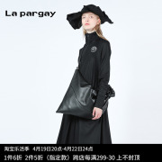 纳帕佳简洁立领连衣裙2024春季女式黑色长袖中长款休闲裙子