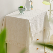 简约现代白色桌布棉线，编织防尘防滑盖布，小清新卧室客厅茶几盖巾