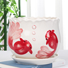红鲤鱼时尚花盆陶瓷带托盘/个性创意简约植物盆栽花盆