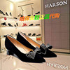 HS237107哈森2023春季粗跟尖头水钻蝴蝶结时尚优雅舒适女单鞋