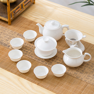 羊脂玉瓷功夫茶具套装，整套潮汕工夫茶具简约家用茶道茶杯盖碗茶壶