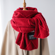 新年纯大红色针织毛线围巾女生，冬季小围脖，护颈保暖柔软糯2022