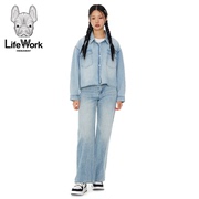 lifework2024年春季女式牛仔外套，短款显瘦休闲牛仔衬衣外套