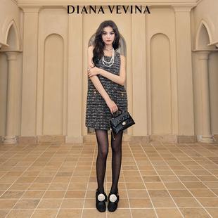 dianavevina黑色小香风无袖连衣裙，女秋冬粗花呢，气质高级感23aw