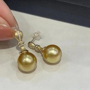 DIY配件天然珍珠S925纯银时尚水滴款耳钉空托配9-13mm圆珠