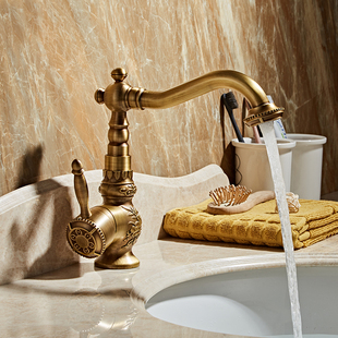 全铜仿古水龙头卫生间，冷热复古欧式洗手盆台上盆，面盆洗脸池浴室柜
