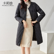 冬季韩版时尚白鸭绒(白鸭绒，)圆领黑色长袖，中长款轻薄打底内胆羽绒服女
