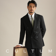 cultum1930s宽肩复古老钱风，双排扣戗驳领条纹西服套装男商务西装