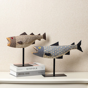 现代创意支架鱼摆件家居饰品玄关客厅房间装饰品橱窗可爱动物摆设