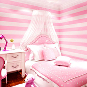 现代简约韩式条纹壁纸，粉色公主儿童房温馨女孩，房间卧室无纺布墙纸