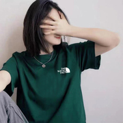 纯棉墨绿色短袖t恤女夏季2024宽松韩版圆领，百搭显瘦印花上衣