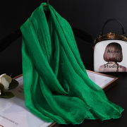 韩版时尚真丝围巾2024搭配大衣桑蚕丝纱巾装饰护颈披肩翠绿色