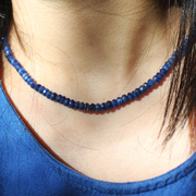 天然蓝宝石锁骨链女原创设计手工串珠颈饰切面蓝水晶项链颈链手链